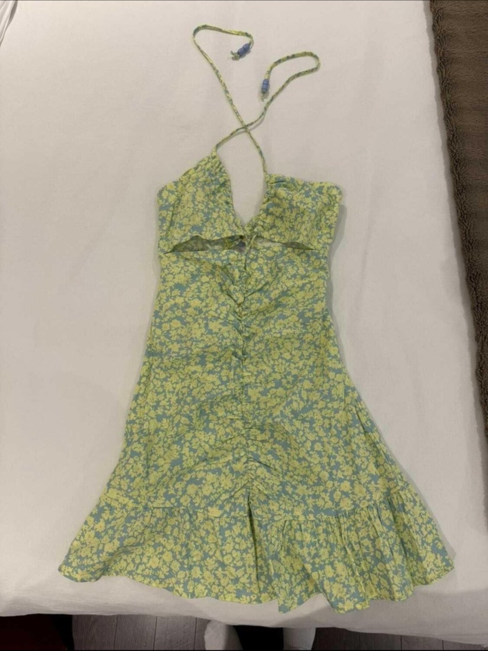 Zara Yellow & Mint Floral Halter Dress